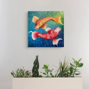 Koi fish painting for living room koi fish wall art for living room koi fish decor koi fish printing from the original painting