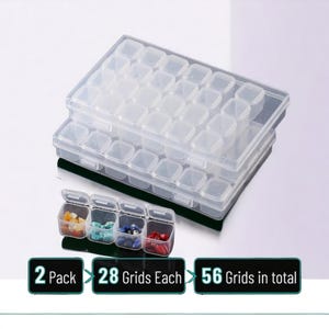 Diamond Painting Bead Storage Containers – 2 Pack of 28 Grids with 160 Label Stickers for Craft Organization