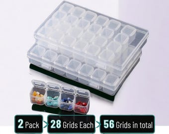 Diamond Painting Bead Storage Containers – 2 Pack of 28 Grids with 160 Label Stickers for Craft Organization