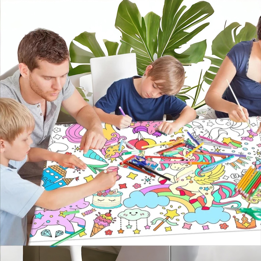Giant Birthday Coloring Poster - 31.5" X 72" Kids Activity Table Cover ...