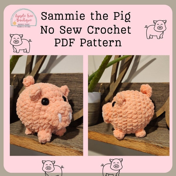 Sammie the Pig No Sew Crochet PDF PATTERN