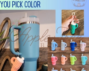 Tumbler Cup Mini Keychain - You Pick color - Made To order Amigurumi Plushie - Free Shipping US