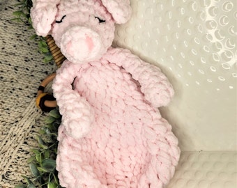 Pig Baby Lovey Snuggler - Crochet Baby Toy Amigurumi - In Stock