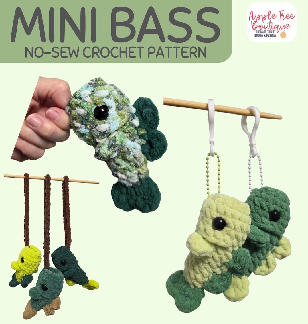 Mini Bass No Sew Crochet PDF PATTERN - Keychain Car Hanger Swing - Etsy