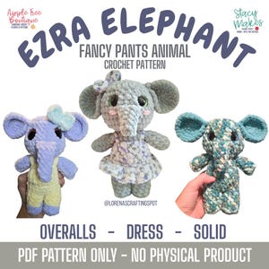 Ezra Elephant Low Sew Crochet PDF PATTERN - Fancy Pants Animals Overalls Dress