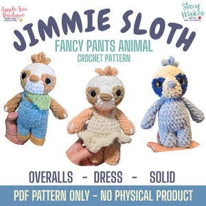 Patrón PDF de crochet de Jimmie el perezoso de costura baja - Vestido con mono de animales Fancy Pants