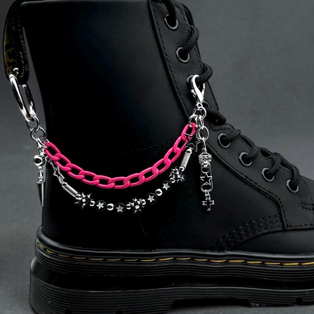 Hot Pink Boot Chain Charm, Punk Boot Jewelry, Spike Bead Chain, Zipper ...