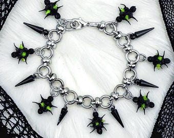 Cyber Goth Spike Bracelet, Punk Rave Chain Jewelry