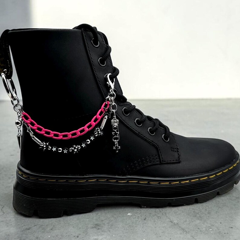 Hot Pink Boot Chain Charm, Punk Boot Jewelry, Spike Bead Chain, Zipper ...