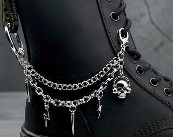 Layered Skull Boot Chain, Punk Goth Spike Shoe Accessory