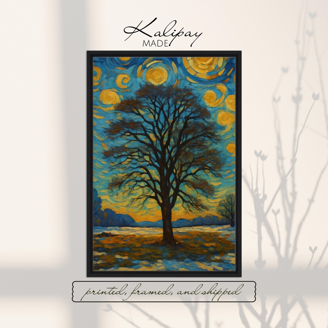 Starry Night Tree Wall Art Framed Canvas Print | Dreamy Nature Wall ...