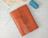 50% OFF SALE Peach & Aqua Leather Journal / Sketchbook. Handmade Longstitch notebook in Orange, Turqoise. Made in Britain ships worldwide.