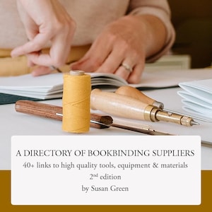Boekbindersgids met leveranciers: gereedschappen, materialen, apparatuur (pdf-download) Britse bronnen met benodigdheden die je als boekbinder nodig hebt. 2e editie