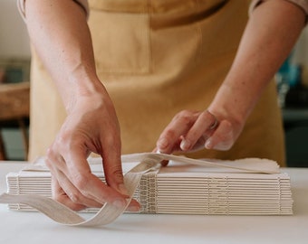 Cotton Rag Sketchbook: handmade deckle edge khadi paper for watercolour, gouache, ink, pencil. Natural, Wabi Sabi sustainable art journal