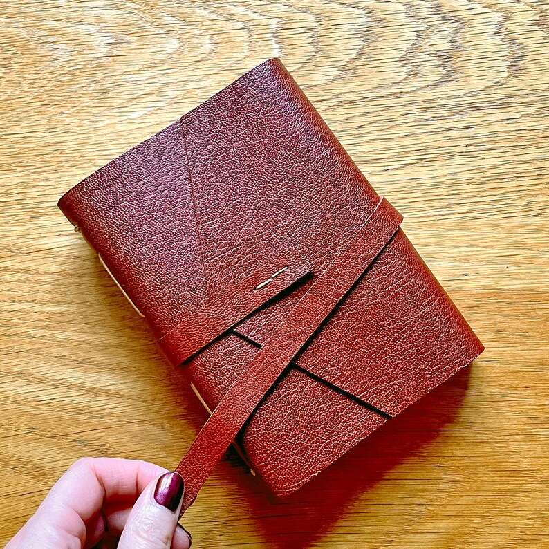 Medieval Leather Journal: Oxblood and Tan. Superfine writing paper for fountain pen, ballpoint. Luxury writers gift. A6 small 6 x 4 inches image 3