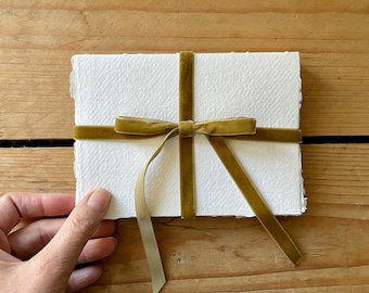 Velvet Cotton Rag Art Journal: Lay flat Sketchbook for watercolour, handmade paper. Olive Green Ribbon. A6 small