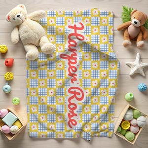 Personalized Retro Flower Baby Blanket: Custom Minky Name Blanket