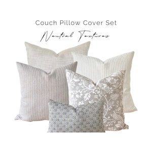 Neutral Pillow Cover Set, Taupe Linen Throw Pillow, Beige Throw Pillow, Neutral Striped Pillow, Taupe Floral Pillow, Neutral Textured Lumbar