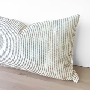 Striped Neutral Pillow Cover, Beige Striped Throw Pillow Cover, Beige Striped Lumbar, Textured Striped Lumbar Pillow, 12”x18”