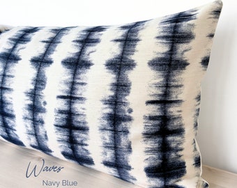 Blauer Küstenbett-langer Lendenkissenbezug, modernes Küsten-Kingsize-Bett Oversize-Lendenkissen, Designer-Blau-Creme-langes Dekokissen, 14x36