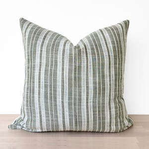 Green Throw Pillow Cover, Green Striped Pillow Cover, Green Natural Linen Pillow, Green Textured Striped Soft Linen Pillow, 18”x18”