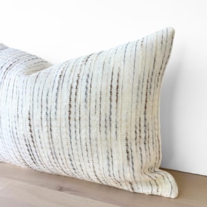Striped Neutral Pillow Cover, Cream Striped Throw Pillow Cover, Textured Striped Cream Lumbar Pillow, Natural Linen, 12”x18”