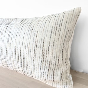 Long Lumbar Pillow Cover, Textured Ivory Striped Long Throw Pillow Cover, Neutral Textured Striped Oversize Bed Pillow, 14x36 for King bed