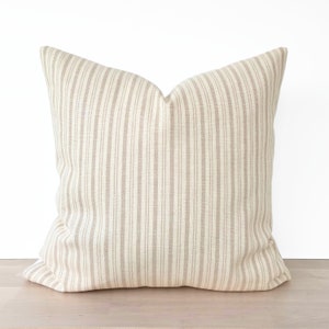 Fodera per cuscino beige a righe beige, fodera per cuscino a righe beige, cuscino beige chiaro, cuscino marrone chiaro, fodera per cuscino in cotone neutro resistente