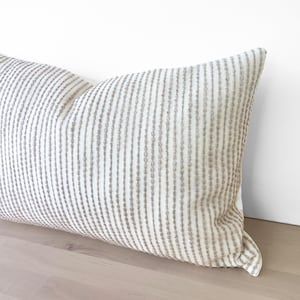 Striped Neutral Pillow Cover, Beige Striped Throw Pillow Cover, Beige Striped Lumbar, Textured Striped Lumbar Pillow, 12”x18”