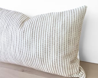 Striped Neutral Pillow Cover, Beige Striped Throw Pillow Cover, Beige Striped Lumbar, Textured Striped Lumbar Pillow, 12”x18”