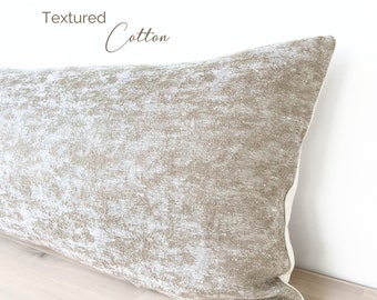 Long Bed Lumbar Pillow Cover, Beige Lumbar Pillow, Long Throw Pillow, Neutral Beige Kingbed Oversize Lumbar 14x36