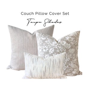 Beige Taupe Pillow Cover Set, Neutral Beige Linen Throw Pillow, Beige Striped Pillow, Taupe Floral Pillow, Textured Striped Neutral Lumbar