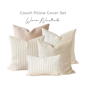 Set di federe per cuscini beige chiaro, federa per cuscini a righe color marrone chiaro, set di cuscini decorativi crema chiaro, cuscino a righe beige, set di cuscini decorativi a righe neutre