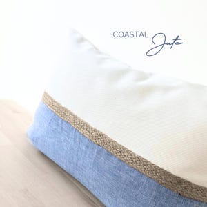 Coastal Blue Pillow Cover, Coastal Light Blue Throw Pillow, Blue and Neutral Beachhouse Lumbar, Jute Striped Pillow, Coastal Lumbar 12x18