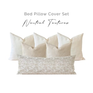 Beige Bed Pillow Cover Set, Tan Brown Striped Pillow, Light Brown Linen Pillows, Neutral Cream Pillows, Textured Beige Long KingBed Lumbar