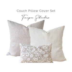 Taupe Pillow Cover Set, Neutral Throw Pillow, Beige Throw Pillow Combo, Taupe Floral Pillow, Neutral Striped Pillow, Taupe Striped Pillow