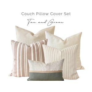Conjunto de capa de travesseiro bege bege, conjunto de travesseiro listrado bege, conjunto de travesseiro decorativo creme bege, travesseiro listrado verde, capa de travesseiro lombar de juta verde