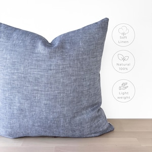 Küstenblauer Kissenbezug, solides blaues weiches Leinenkissen, Leinenkissenbezug, modernes Küsten-Leinenkissen, Lakehouse-Kissenbezug, 45 cm x 45 cm