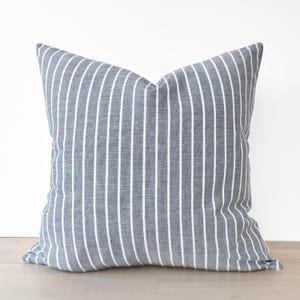 Coastal Blue Striped Linen Pillow Cover, Blue Striped Throw Pillow, Nautical Blue off White Striped Pillow, Modern Coastal Pillow Cover