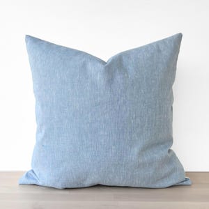 Coastal Blue Pillow Cover, Solid Light Blue Linen Throw Pillow, Lakehouse Cushion, Beach Pillow, Modern Coastal Light Blue Pillow, 18”x18”