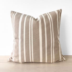 Copricuscino in lino a righe marrone, cuscino a righe marrone chiaro, copricuscino marrone chiaro, cuscino a righe marrone chiaro neutro, 18"x18"