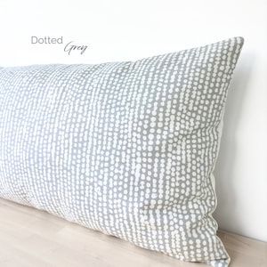 Long Lumbar Pillow Cover for Bed, Gray Dotted Long Bed Throw Pillow, Light Grey Long Lumbar Pillow, Neutral White Dot King Bed Lumbar 14x36
