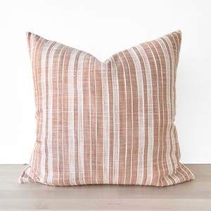 Striped Linen Pillow Cover, Dusty Beige Striped Throw Pillow, Earthy Beige Linen Pillow, Rusty Blush Stripe Cushion, Textured Pillow