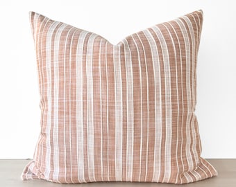 Funda de almohada de lino a rayas, almohada decorativa de rayas beige polvoriento, almohada de lino beige terroso, cojín de rayas rubor oxidado, almohada texturizada