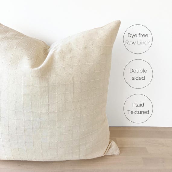 Cream Linen Pillow Cover, Cream Plaid Textured Throw Pillow, Ivory