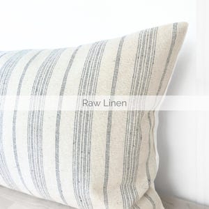 Neutral Bed Long Lumbar Pillow Cover, Striped Neutral Linen Long Throw Pillow Cover, Striped Natural Raw Linen Lumbar for King Bed, 14x36