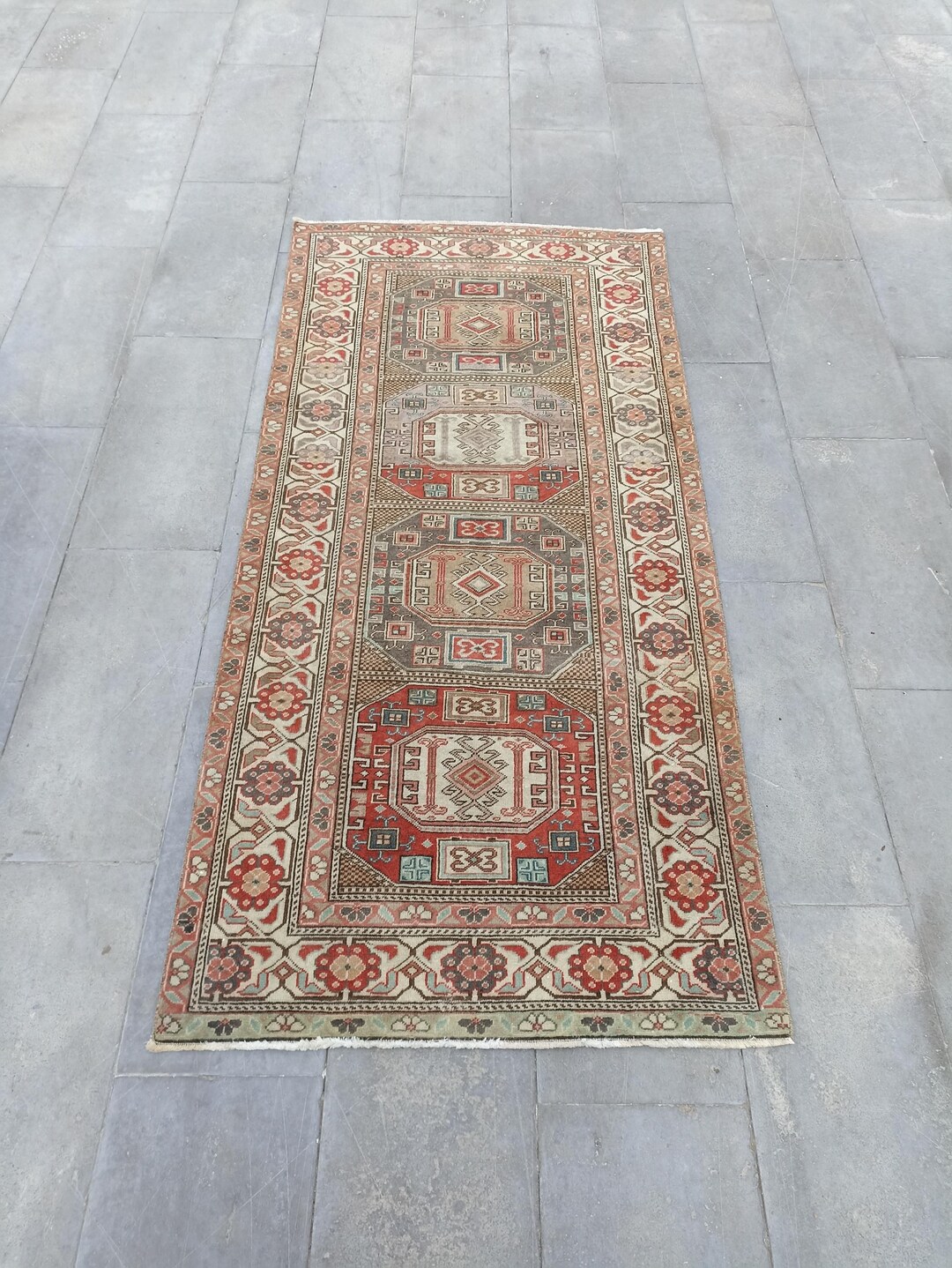 3x6 Turkish Rug Runner, Vintage, Hand-knotted Wool, Entryway Livingroom ...