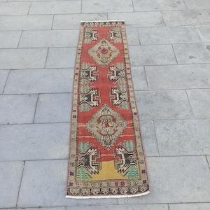 Vintage Turkish Wool Runner Rug: 2x6 Oushak Hallway Rug