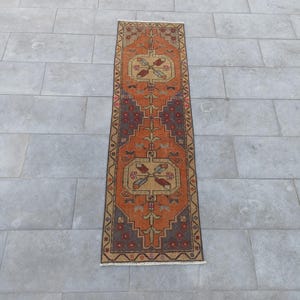2x6 Vintage Turkish Oushak Wool Runner Rug: Handmade Entryway Carpet 2x6 FT