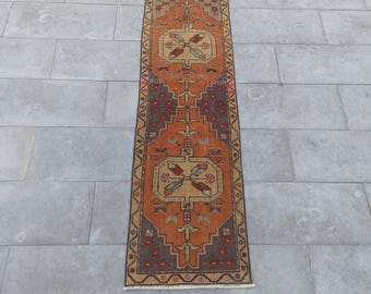 2x6 Vintage Turkish Oushak Wool Runner Rug: Handmade Entryway Carpet 2x6 FT